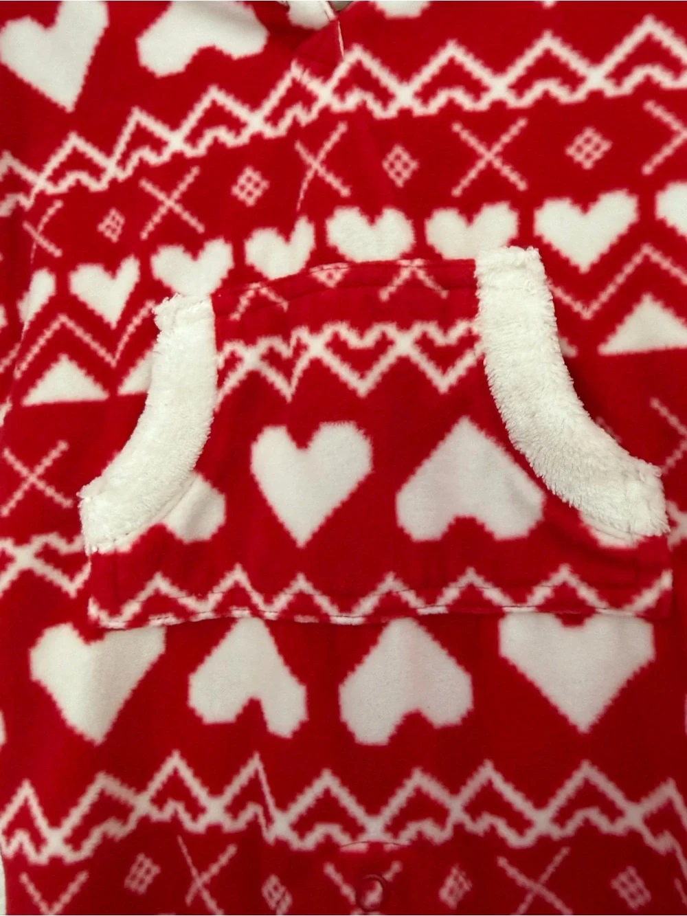 Carter’s Baby 9M Red Heart Fair Isle Fleece Hooded One-Piece Jumpsuit Romper